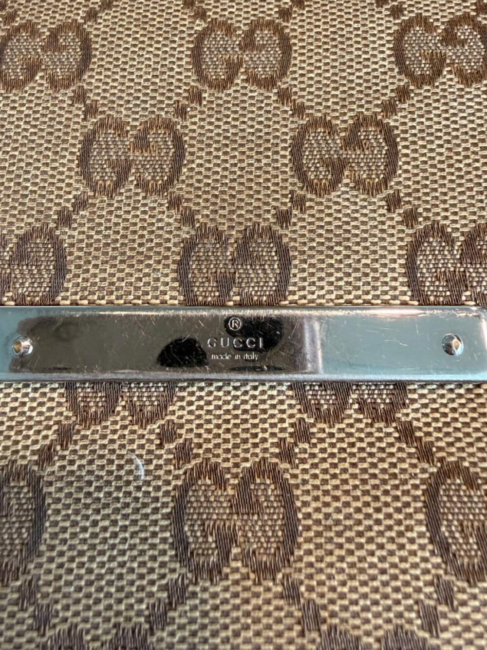 Gucci Vintage Beige/Brown GG Monogram Canvas Wallett with Silver Plate - Picture 7 of 8